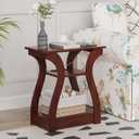 FROMJBEST End Tables Living Room, Cherry End Table with Charging Station, Nightstand for Bedroom, 3 Tier End Table with Storage Shelf for Living Room(Cherry)