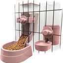 BNOSDM Rabbit Automatic Food Feeder and Water Dispenser Bunny Gravity Feeding Station Waterer Set Hanging Self-Dispensing Feeder for Ferret,Guinea Pigs Chinchillas Kitten (Pink)