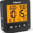 Geevon Small Atomic Travel Alarm Clock with Auto/8s Backlight, 2 Alarm Settings, Temperature, Increasing Beep Sounds Digital Atomic Travel Clock Battery Operated for Bedroom, Bedside, Black