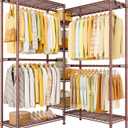 Ulif E4L L-shaped Clothes Rack, Heavy-Duty Garment Rack, Metal Freestanding Clothing Organization Storage System with Shelves and Hangers, Max Load 962lbs, 42.7" W x 42.7" D x 79.3" H, Bronze