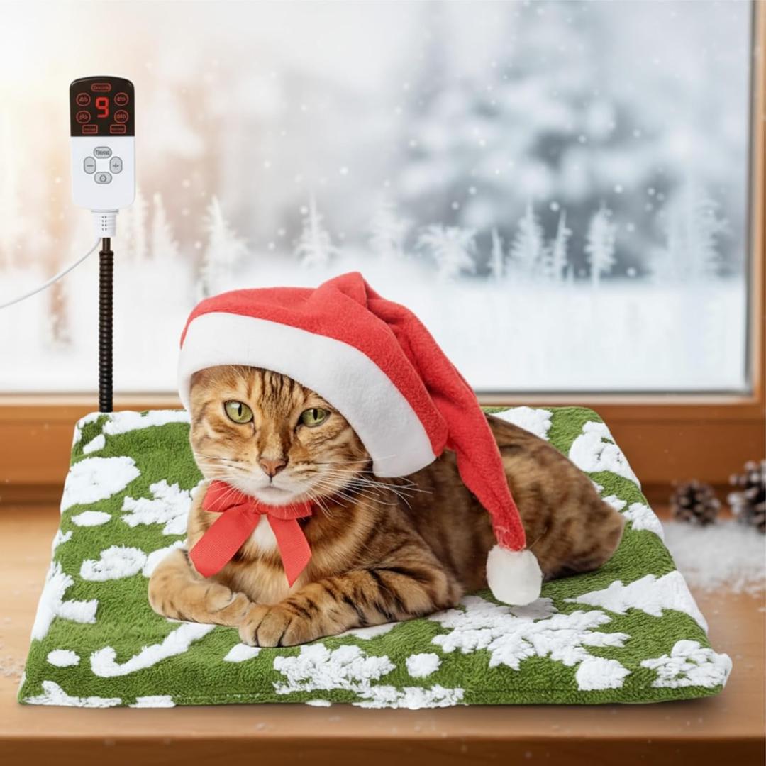 Tuanse Christmas Pet Heating Pad for Dog Cat, 9 Adjustable Temperature 6 Timers Heated Dog Bed Outdoor Waterproof Heated Pad with Anti-Chew Cord for Cat Puppy Christmas Winter Gifts(17.7 x 17.7")