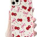 NITITOP Compatible with iPhone 11 Pro Max Case Cute Cherry Bow Ribbon Design for Women Girls Soft TPU Fit Slim Stylish Full Camera Protection Phone Cover - White