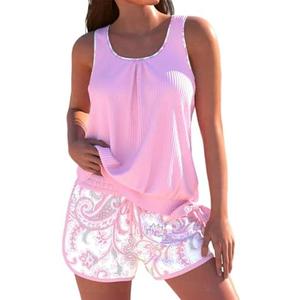ROSEWE Modest Tankini Swimsuits for Women, Two Piece Athletic Womens Bathing Suits Blouson Tank Tops with Board Shorts, XL