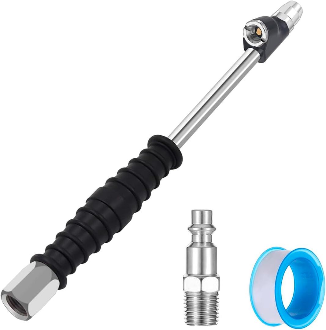 6-Inch Dual Head Air Chuck, 1/4" FNPT Closed Flow Lock-On Tire Chuck with Quick Connect Plug, Straight Foot Inflator Attachment for Trucks, RVs, and Dual Wheel Vehicles