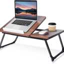 Adjustable Wooden Lap Desks for Bed, Desk with Built-in Cup Holder (Brown)