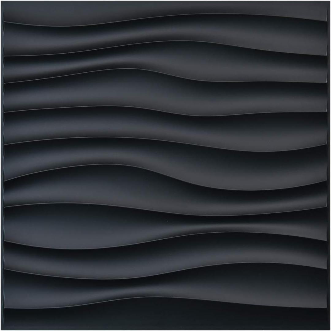 Art3d PVC Wave Panels for Interior Wall Decor, Black Textured 3D Wall Tiles, 19.7" x 19.7" (12 Pack)