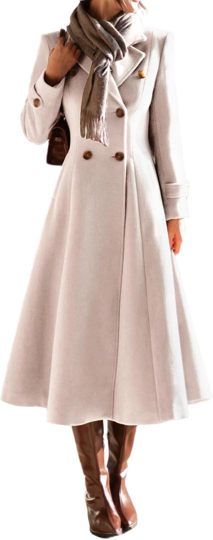 IDEALSANXUN Women's Long Wool Coat Fall Winter Double Breasted Trench Coat Peacoat Jackets (Small, Beige)