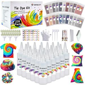 Large Tie Dye Kit for Kids and Adults - 239 Pack Permanent Tie Dye Kits for Clothing Craft Fabric Textile Party Group Handmade Project (Dye up to 60 Medium Adults T-Shirts!)