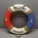 MorroMorn Lifebuoy Wall Hanging Decor - Welcome Aboard Mediterranean Style Home Decoration Hemp Rope (Red & Blue, 14") (2.00" x 14.00")