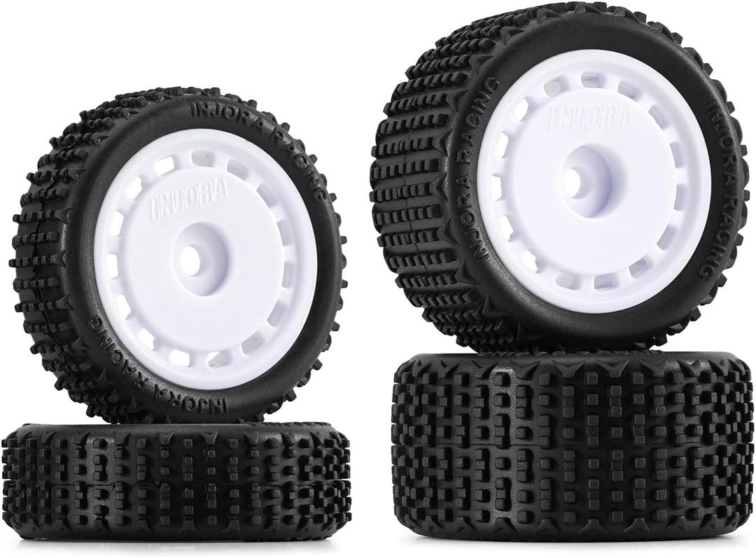 INJORA Pre-Mounted Pin Buggy Tires & Wheels for 1/24 Losi Micro-B, 4pcs(White)