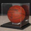 Putros Basketball Display Case with Mirror and Black Metal Grooved Base Acrylic Basketball Case with Transparent Removable Built-in Basketball Display Stand for Autographed Basketball