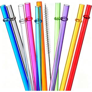 ALINK 10.5 in Long Reusable Plastic Straws with Brush, Tritan Hard Plastic Tumbler Straws, 10 Rainbow Colored Replacement Straw for 16 OZ 20 OZ 30 OZ Stanley, YETI, Starbucks Tumblers, Mason Jars