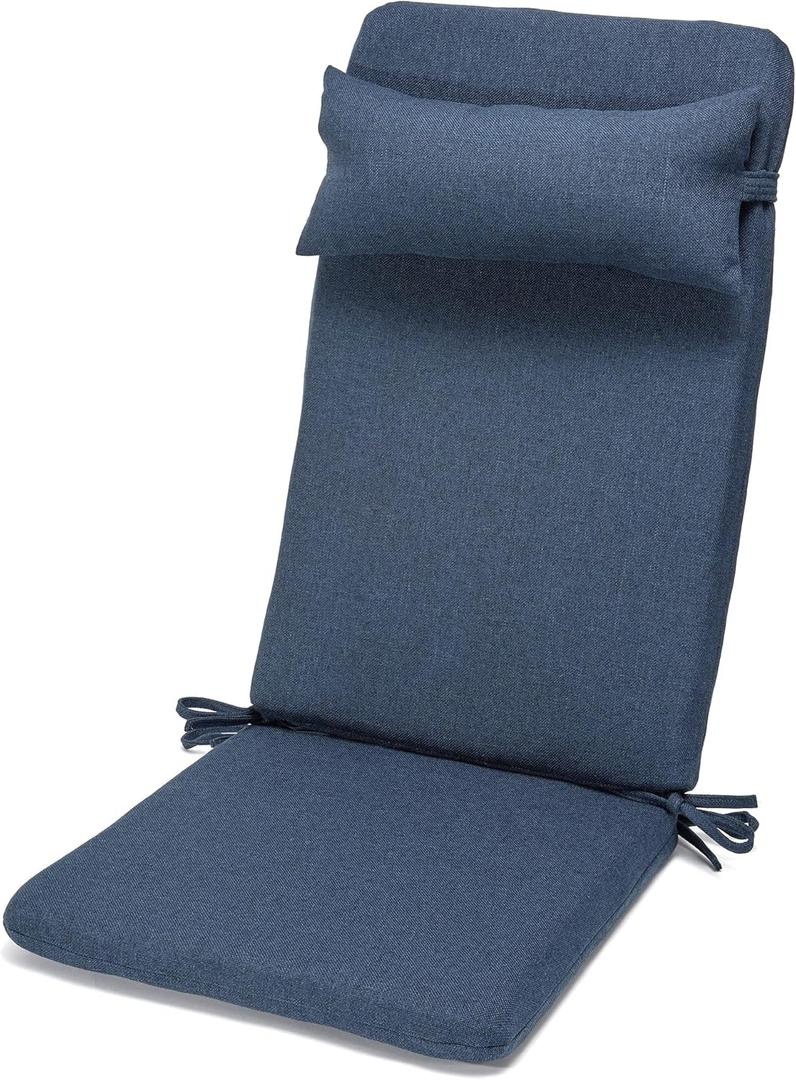 Klear Vu Rumba Adirondack Outdoor Chair Cushion with Ties for Patio Furniture, Water-Repellant and UV Resistant, Premium Fabric, Back Pillow and Headrest, 20"x20", 3 Piece Set, Indigo