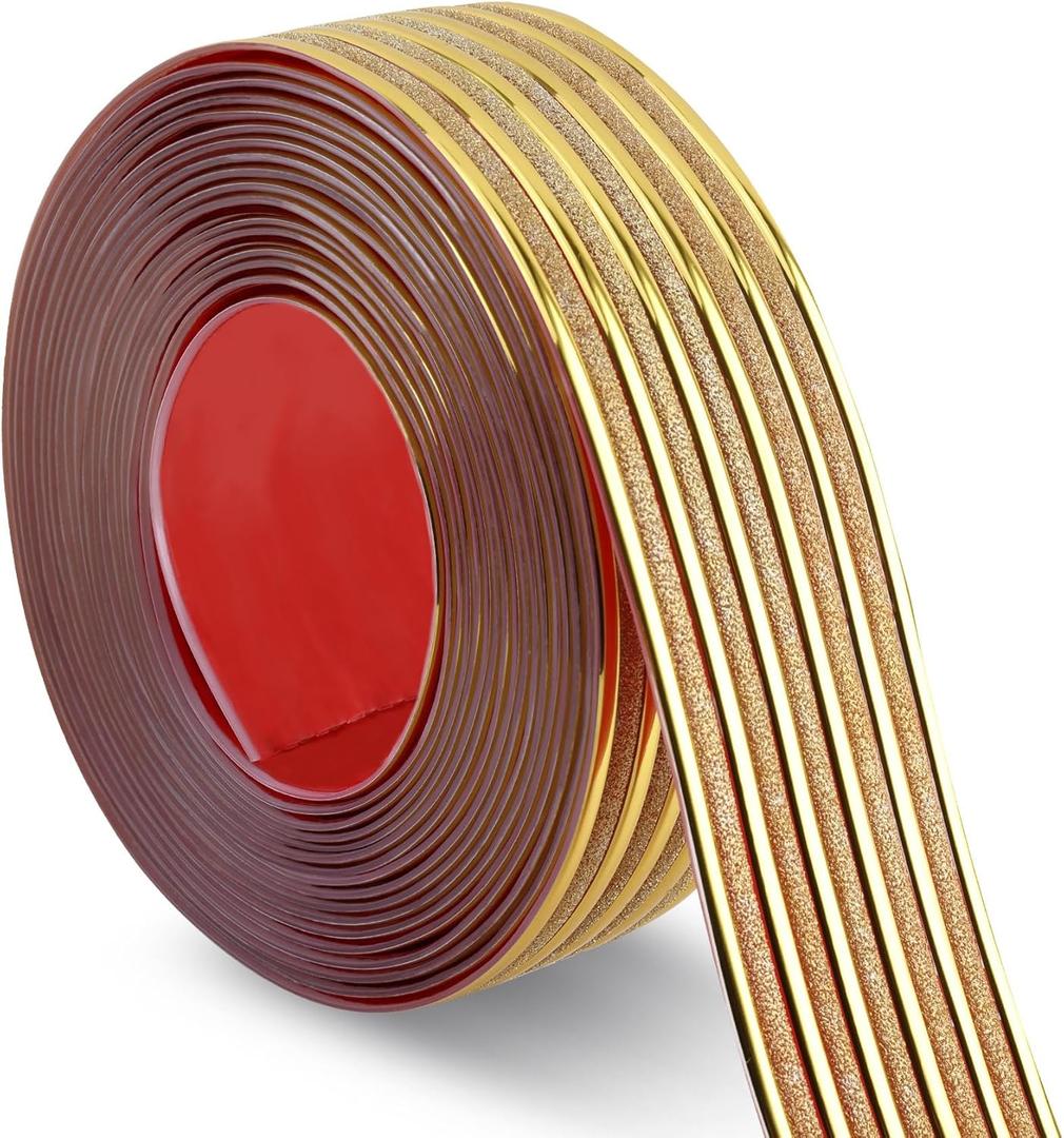 Soengsau Glittery Gold Finish Molding Trim, 196.8" L x 1.97" W Peel and Stick Decoration Strip for Ceiling, Wall, Tile Edge, Furniture Cabinet, Mirror