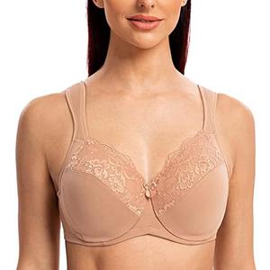 MELENECA Women's Full Coverage Underwire Bra Minimizer Plus Size Lace Comfortable Cushion Strap.75J