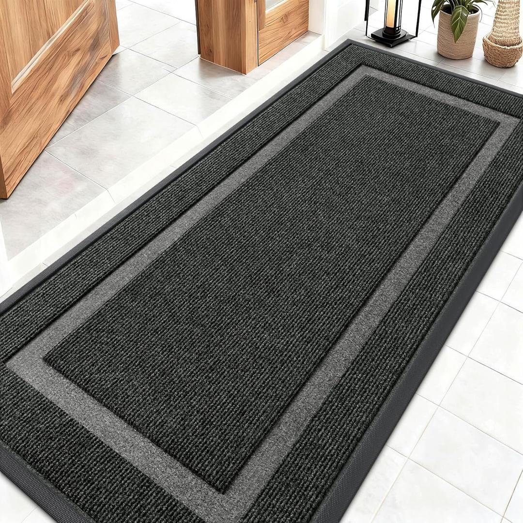 OLANLY Front Door Mat Indoor Outdoor Entrance, Waterproof All-Season, All-Weather Doormat, Sturdy Natural Rubber, Fade Resistant, Low Profile, Easy Clean Patio Porch Entryway Mat, 59x23, Black