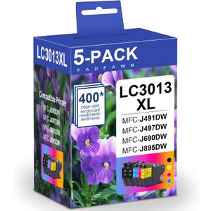 LC3013XL Ink Cartridges High Yield (5-Pack, 2BK/1C/1M/1Y) Replacement for Brother LC3013XL Ink Cartridges MFC-J491DW MFC-J497DW MFC-J895DW MFC-J690DW Printer