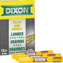 DIXON Industrial Lumber Marking Crayons, 4.5" x 1/2" Hex, Yellow, 12-Pack (X49600)