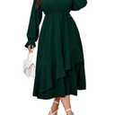 SHESTARR Womens Plus Size Wedding Guest Cocktail Maxi Dress Faux Wrap V Neck Long Sleeve Ruffle Hem Split Long Dress Emerald Green, 1XL