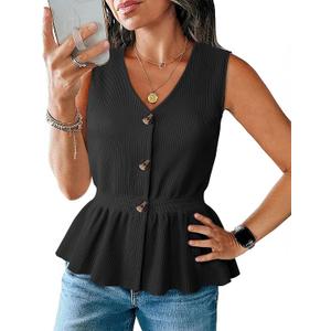 Womens Sleeveless Sweater Vest Button Down V Neck Knit Tank Top Slim Casual Vest Tops (Large, Black)