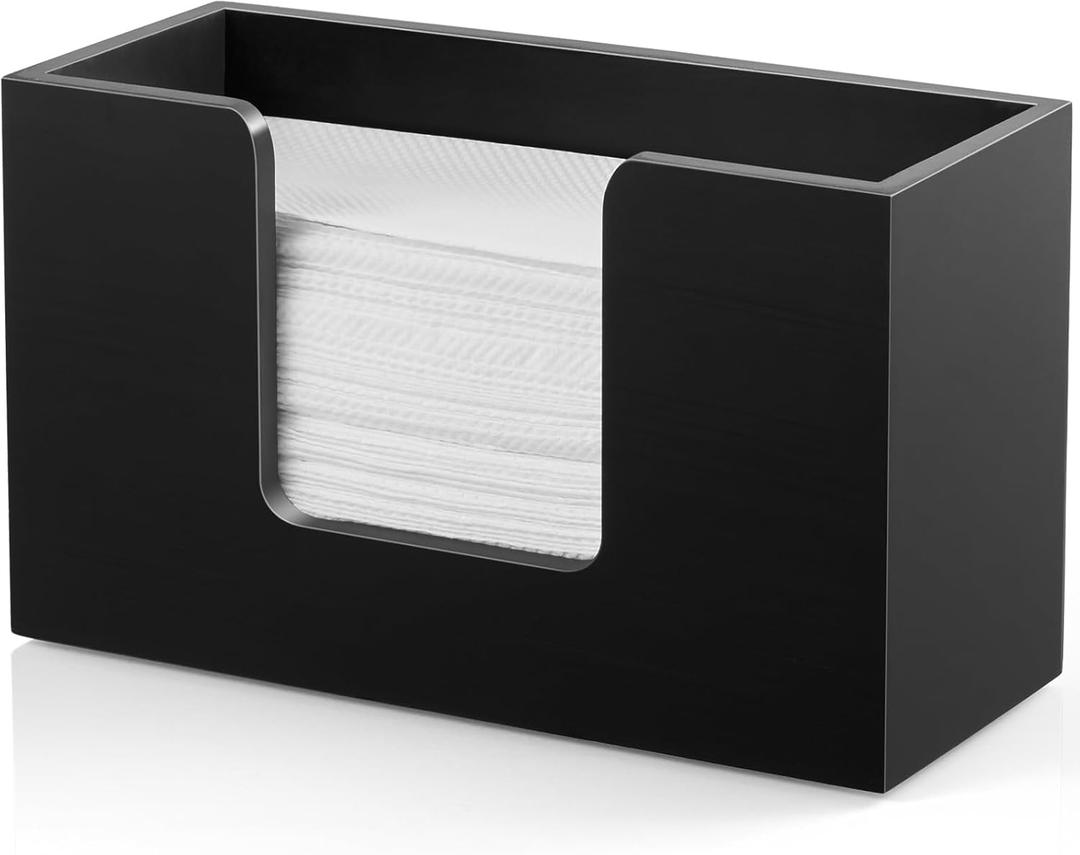 Paper Towel Dispenser Countertop, Wooden Bathroom Paper Towel Holder, Black Napkin Holder for Kitchen, Countertop Multifold C-Fold, Z-Fold, Trifold Paper Hand Towel Dispenser for Bathroom Toilet (11.02" x 4.65" x 6.57")
