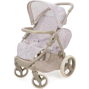 509 Crew: Little Flora - Mabelle Duo Twin Doll Stroller - Flower-Tan-Pink, Storage Basket, Retractable Canopy, Folding, Pretend Play Toy, Kids 3+, 21.26x13.58x5.51 in