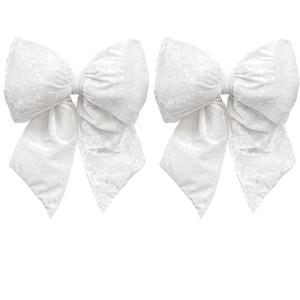 White Large Plush Velvet Bows Set of 2 12-Inch Christmas Bow Tree Topper for Christmas Tree Decoration Wedding Door Window Decor