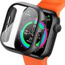 4 x 2 Pack Case for Apple Watch Screen Protector, Hard PC Case with Tempered Glass Protective Cover Guard Bumper, Slim Apple Watch Cover for iWatch Series 11 Series 10 - Black/Black 46mm