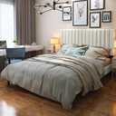 Queen Size Bed Frame with Velvet Upholstered Headboard, Sturdy Platform Bed, No Box Spring Needed, Easy Assembly (Beige)