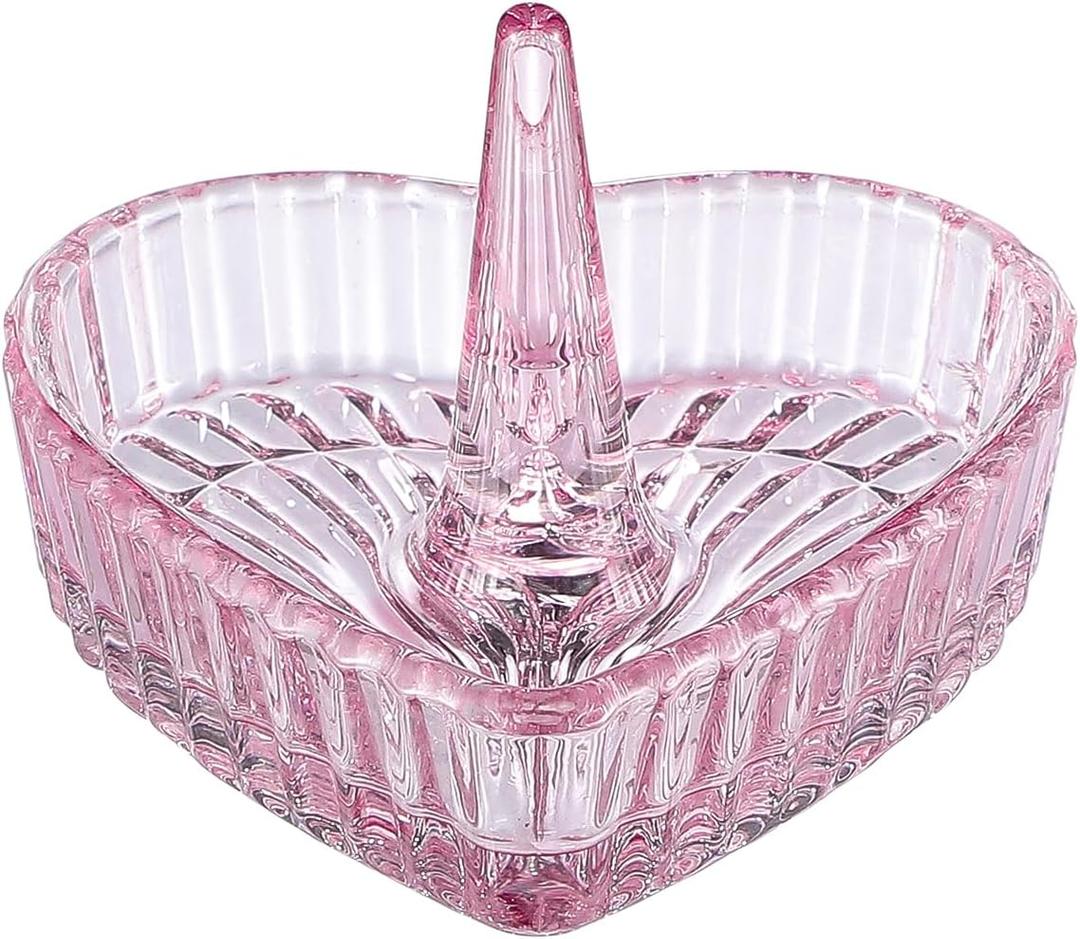 2 x Pink Ring Holder Dish, Heart Shaped Jewelry Holder Dish, Ring Dish Holder Wedding Birthday Gift for Women Girls