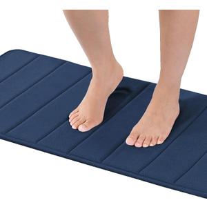 Flamingo P Memory Foam Bath Mat Rug, Non Slip Bathroom Mat Quick Dry Bathroom Rugs, Machine Wash, Thick Bath Rug Carpet for Bathroom Floor and Shower, 47x17 Inches, Navy (Navy Straight Line)