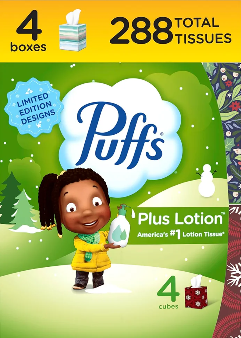 Puffs Plus Lotion with Vicks Facial Tissues, 4 Cubes, 48 Tissues per Box (192 Tissues)