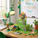 LEKSON St. Patricks Day Leprechaun Trap Craft Kit for Kids, Rainbow Treasure DIY Decoration Scene with Path, Signs & Accessories, Classroom & Holiday Activity Set (Green01)
