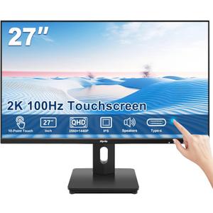 Touch Screen Monitor, Touchscreen Monitor 27'' QHD 2560x1440 100Hz, Touch Screen Monitors w/ 10-Point Touch, Built-in Speakers, Type C, VESA, Stylus Pen, Perfect for Bar, Gym, Business, Black
