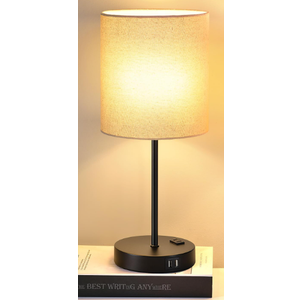 【Upgraded】Set of 1 Touch Beige Table Lamps with 2 USB Ports & AC Outlet, 3Way Dimmable Bedside Nightstand Lamps for Living Room Nursery Office Bedroom, 800 Lumens 2700K Warm Bulbs Included