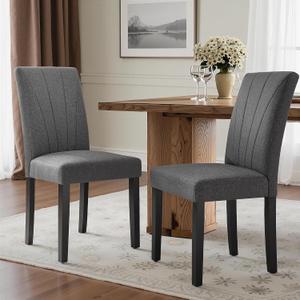 VECELO Upholstered Dining Chairs Set of 2, Modern Fabric and High Back & Solid Wood Legs, Parsons for Kitchen/Living Room- Dark Gray
