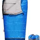 REDCAMP Kids Mummy Sleeping Bag for Camping, 3 Season Cold Weather Sleeping Bag Fit Boys,Girls & Teens, Blue/Rose Red (Blue with 2.4lbs Filling)