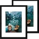 16x20 Frames Set of 2, Rustic Black Wood Style - Display 16 x 20 Picture without Mat or 11x14 Picture with Mat, Wall Mounting Horizontal and Vertical