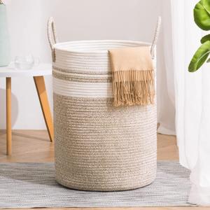 Woven Rope Laundry Hamper Basket, 72L Tall Luandry Basket, Baby Nursery Hamper for Blanket Storage, Clothes Hamper for Laundry in Bedroom-Large-Brown (Large(72L))