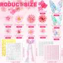 35 Pcs Graduation Cap Decorations Kits DIY Pink Faux Flower Heads 3D Butterfly Bow Ornament Adhesive Rhinestones Glitter Alphabet Letter Number Sticker for Grad Cap Topper Graduation Party DIY Crafts