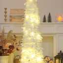 HMASYO 5 FT Pop Up Christmas Tree with Timer Lights, White Christmas Tinsel Tree, Collapsible Artificial Pencil Christmas Tree for Indoor Home Apartment Porch Holiday Party Decorations