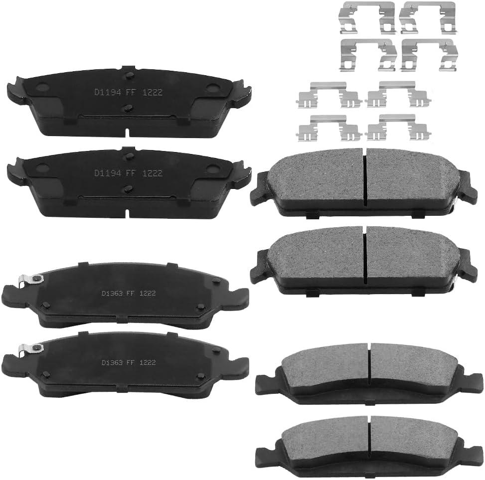 Front & Rear Ceramic Disc Brake Pads Set Fit for 2008-2014 Chevrolet Avalanche Silverado Suburban 1500/Tahoe 2008-2014 Cadillac Escalade ESV/EXT 2008-2014 GMC Yukon XL SIERRA 1500 (D1363-D1194)