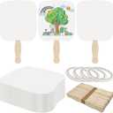 LOTMER 150 Pcs Church Fans Handheld Set, 100 Blank Cardstock Paper Fans with 50 Wavy Wooden Sticks, Paper Fan Handheld for DIY Painting Custom Fans (50 Set)