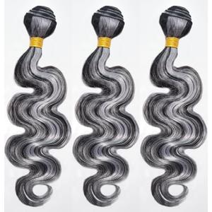 Peenoll 18 20 22 Inch Body Wave Human Hair Bundles Highlight P4/Grey Weave Bundles Human Hair 12A Unprocessed Brazilian Virgin Quick Weave Hair Extension for Black Women