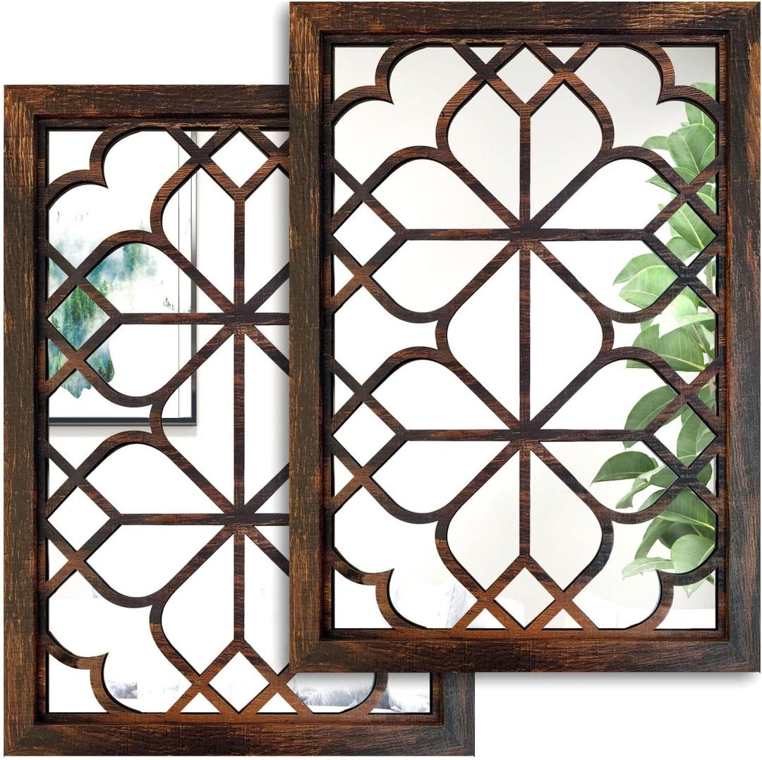 Wocred Set of 2 Rectangular Wall Mirror,Gorgeous Rustic Farmhouse Accent Mirror,Caramel Color Entry Mirror for Bathroom Renovation,Bedrooms,Living Rooms and More(11x15)
