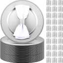 Bokon 100 Set (200 Pcs) Charger Plates Set Bulk with Napkin Rings 13 Inch Round Beaded Charger Plates Mesh Diamond Napkin Ring Holder for Dinner Wedding Party(Silver)