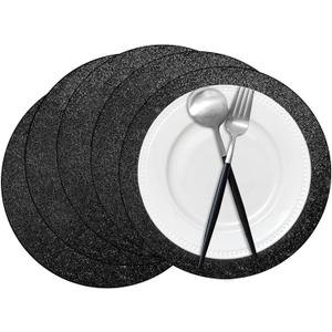50 Pieces Black Glitter Paper Place Mats Sparkle 14'' Round Disposable Table Mats Black Doilies Decorative Placemats for Wedding Banquet Party Home Dining Table Decor