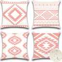 OTOSTAR Outdoor Waterproof Throw Pillow Covers 18x18 Inch Set of 4 Boho Farmhouse Outdoor Cushion Covers for Patio Funiture GardenGeometry80-Pink