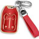 For GMC Key Fob Cover with Keychain,Compatible with Chevy Silverado & GMC Sierra Acadia Terrain 1500 2500HD 3500HD (Gold/Red)