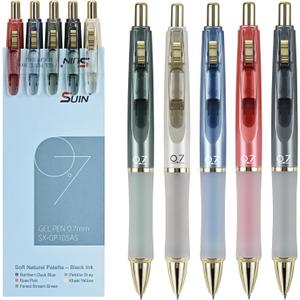 SUIN Gel Pens, Premium 0.7mm Black Ink, Retractable Rolling-Ball Gel-Pens, Refillable Medium Fine Point for Smooth Writing - Pack of 4